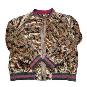 POL Bomber Jacket Women's Floral Print Chic Style Colorful Flowers Size Medium